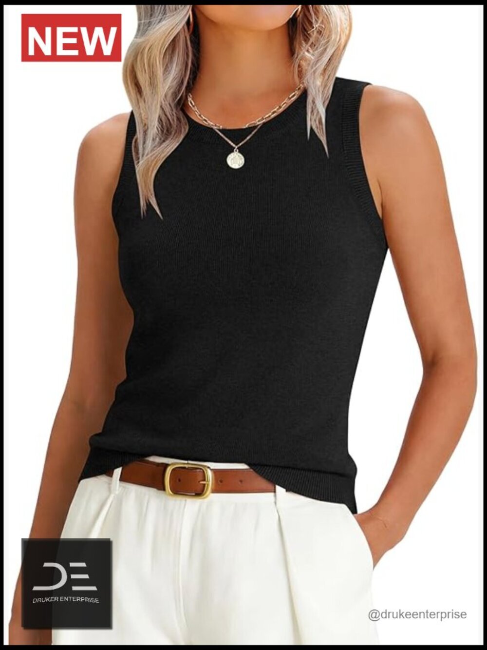 Wool Blend Sleeveless Tank Top Business Casual Soft Fitted Crew Neck Sweater